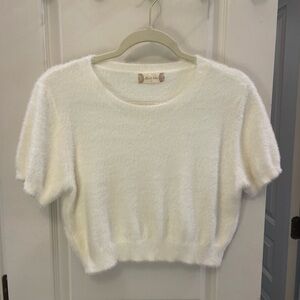 Fuzzy white cropped sweater